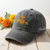Personalized Birth Flower Embroidered Hat, Custom Name Floral Cap, Low Profile Dad Hat, Birthday Month Gift for Her, Personalized Gift