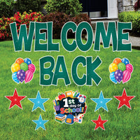 Welcome Back School Yard Sign Set, 1st Day Classroom Lawn Display, Weatherproof Coroplast Sign, 14 Piece Stakes School Spirit Decor