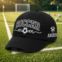Personalized Soccer Mom Embroidered Hat, Custom Name Sports cap, Low Profile Dad Hat, Soccer Parent Sideline team Gift, Game Day Gift
