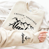 Personalized Alaska Cruise Sweatshirt, Custom Name Sleeve, Mountain Anchor Trip Pullover, Family Vacation Tee, Cruise Gift 2026