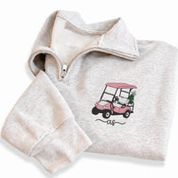 Personalized Golf Cart Embroidered Quarter Zip Sweatshirt, Custom Golfer Pullover, Country Club Layer, Golf Day Outfit, Golf Lover Gift
