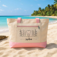Personalized Dental Assistant Tote Bag with Zipper, Custom Name Canvas Tote Bag, Medical Work Tote, Hygienist Appreciation Gift for Her