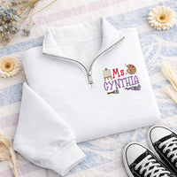 Personalized Art Teacher Embroidered Quarter Zip Sweatshirt, Custom Name Pullover, Creative Classroom Layer, School Outfit, Teacher Gift