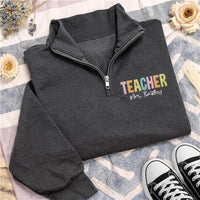 Personalized Teacher Embroidered Quarter Zip Sweatshirt, Custom Teacher Name Pullover, Classroom Layering Top, Back to School Gift