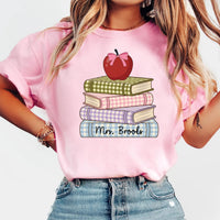 Personalized Teacher Shirt, Custom Classroom Name Tee, Cute Apple Books Shirt, First Day Back to School Outfit, New Teacher Gift for Her