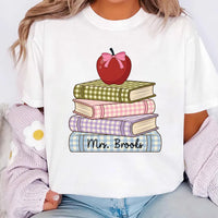 Personalized Teacher Shirt, Custom Classroom Name Tee, Cute Apple Books Shirt, First Day Back to School Outfit, New Teacher Gift for Her