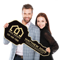 2 Pack Personalized Real Estate Marketing Closing Signs, Customized Realtor Social Media Photo Props, Realtor Key, Custom House Shaped Sign