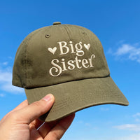 Big Sister Embroidered Hat with Red Hearts, Sibling Announcement Gift, Low Profile Dad Hat, Cute New Baby Reveal Outfit, Gift for Her