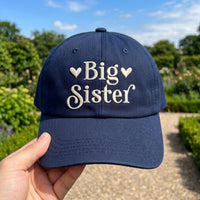 Big Sister Embroidered Hat with Red Hearts, Sibling Announcement Gift, Low Profile Dad Hat, Cute New Baby Reveal Outfit, Gift for Her