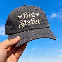 Big Sister Embroidered Hat with Red Hearts, Sibling Announcement Gift, Low Profile Dad Hat, Cute New Baby Reveal Outfit, Gift for Her