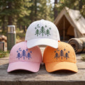 Forest Camping Embroidered Hat, Moon And Pine Tree Design For Hikers, Adjustable Cotton Cap, outdoor lover camp gift, Everyday Cap Gift