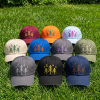Forest Camping Embroidered Hat, Moon And Pine Tree Design For Hikers, Adjustable Cotton Cap, outdoor lover camp gift, Everyday Cap Gift