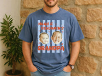 Personalized Grandpa Photo Shirt, Custom Kids Face Name Tee, Retro Striped Pop Pop Shirt, Family Photo Keepsake, Father's Day Gift