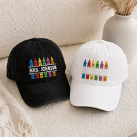 Personalized Teacher Embroidered Hat, Custom Mrs Name Crayon Design, Back to School Cap, Classroom Gift, Teacher Appreciation Gift for Her
