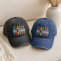 Personalized Teacher Embroidered Hat, Custom Mrs Name Crayon Design, Back to School Cap, Classroom Gift, Teacher Appreciation Gift for Her