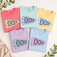Custom Kinder Teacher Shirt, Kindergarten Grade Level Tee, Cute Pennant Classroom Shirt, Back to School Outfit, Teacher Appreciation Gift