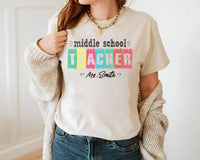 Personalized Middle School Teacher Shirt, Custom Educator Name Tee, Colorful Class Top, Back to School Outfit, Teacher Appreciation Gift