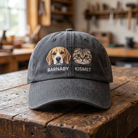 Personalized Pet Portrait Embroidered Hat, Custom Dog Faces and Names Cap, Soft Chino Twill Cap, Dog Mom Gift for Her, Pet Lover Gift