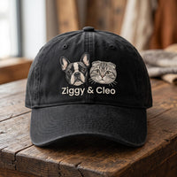 Personalized Pet Portrait Embroidered Hat, Custom Dog Faces and Names Cap, Soft Chino Twill Cap, Dog Mom Gift for Her, Pet Lover Gift