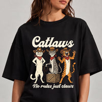 Funny Cowboy Cat Shirt, Catlaws Western Graphic Tee, No Rules Just Claws T-Shirt, Vintage Rodeo Feline Top, Humorous Gift for Cat Mom