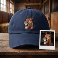 Personalized Horse Portrait Embroidered Hat, Custom Pet Photo Baseball Cap, Low Profile Dad Hat, Equestrian Rider Gift, Pet Lover Gift