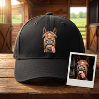 Personalized Horse Portrait Embroidered Hat, Custom Pet Photo Baseball Cap, Low Profile Dad Hat, Equestrian Rider Gift, Pet Lover Gift