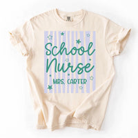Personalized School Nurse Shirt, Custom Staff Name Tee, Cute Striped Star Tee Graphic, Back to School Outfit, Healthcare Worker Gift