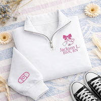 Personalized Nurse Embroidered Quarter Zip Sweatshirt, Custom RN Name Pullover, Scrub Layering Top, Hospital Shift Outfit, Gift for RN