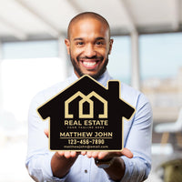 2 Pack Personalized Real Estate Marketing Closing Signs, Customized Realtor Social Media Photo Props, Realtor Key, Custom House Shaped Sign