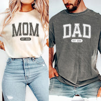 Personalized Mom or Dad Est 2026 Shirt, Custom New Parent Tee, Distressed Varsity Mom Dad Shirt, Pregnancy Reveal Gift, Parent Gift