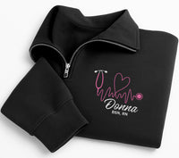 Personalized Nurse Embroidered Quarter Zip Sweatshirt, Custom RN Name Pullover, Cozy Scrub Layering Top, Nurses Week Gift, Gift for RN