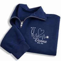 Personalized Nurse Embroidered Quarter Zip Sweatshirt, Custom RN Name Pullover, Cozy Scrub Layering Top, Nurses Week Gift, Gift for RN