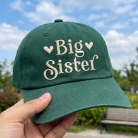 Big Sister Embroidered Hat with Red Hearts, Sibling Announcement Gift, Low Profile Dad Hat, Cute New Baby Reveal Outfit, Gift for Her