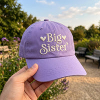 Big Sister Embroidered Hat with Red Hearts, Sibling Announcement Gift, Low Profile Dad Hat, Cute New Baby Reveal Outfit, Gift for Her
