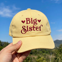 Big Sister Embroidered Hat with Red Hearts, Sibling Announcement Gift, Low Profile Dad Hat, Cute New Baby Reveal Outfit, Gift for Her