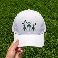 Forest Camping Embroidered Hat, Moon And Pine Tree Design For Hikers, Adjustable Cotton Cap, outdoor lover camp gift, Everyday Cap Gift