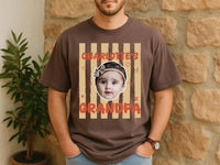 Personalized Grandpa Photo Shirt, Custom Kids Face Name Tee, Retro Striped Pop Pop Shirt, Family Photo Keepsake, Father's Day Gift