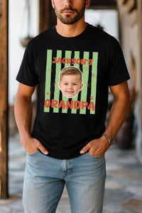 Personalized Grandpa Photo Shirt, Custom Kids Face Name Tee, Retro Striped Pop Pop Shirt, Family Photo Keepsake, Father's Day Gift