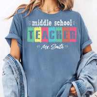 Personalized Middle School Teacher Shirt, Custom Educator Name Tee, Colorful Class Top, Back to School Outfit, Teacher Appreciation Gift