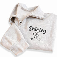 Personalized Nurse Embroidered Quarter Zip Sweatshirt, Custom RN Name Pullover, Hospital Shift Layer, Medical Team Apparel, Gift for RN