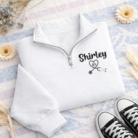 Personalized Nurse Embroidered Quarter Zip Sweatshirt, Custom RN Name Pullover, Hospital Shift Layer, Medical Team Apparel, Gift for RN
