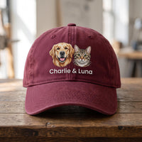 Personalized Pet Portrait Embroidered Hat, Custom Dog Faces and Names Cap, Soft Chino Twill Cap, Dog Mom Gift for Her, Pet Lover Gift