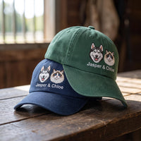 Personalized Pet Portrait Embroidered Hat, Custom Dog Faces and Names Cap, Soft Chino Twill Cap, Dog Mom Gift for Her, Pet Lover Gift