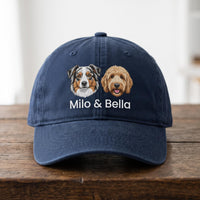 Personalized Pet Portrait Embroidered Hat, Custom Dog Faces and Names Cap, Soft Chino Twill Cap, Dog Mom Gift for Her, Pet Lover Gift