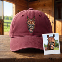 Personalized Horse Portrait Embroidered Hat, Custom Pet Photo Baseball Cap, Low Profile Dad Hat, Equestrian Rider Gift, Pet Lover Gift