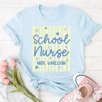 Personalized School Nurse Shirt, Custom Staff Name Tee, Cute Striped Star Tee Graphic, Back to School Outfit, Healthcare Worker Gift