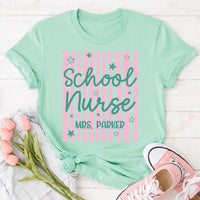 Personalized School Nurse Shirt, Custom Staff Name Tee, Cute Striped Star Tee Graphic, Back to School Outfit, Healthcare Worker Gift