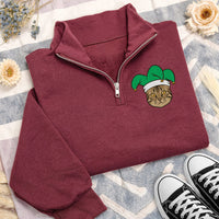 Personalized Pet Embroidered Quarter Zip Sweatshirt, Custom Dog or Cat Portrait, Holiday Cozy Pullover, Pet Parent Outfit, Christmas Gift