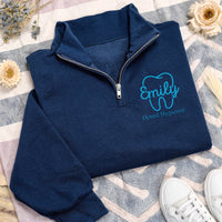 Dental Embroidered Quarter Zip Sweatshirt, Personalized Dentist Pullover, Custom Name Dental Hygienist Gift, Dentist Office Apparel