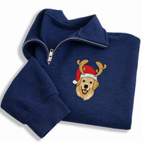 Personalized Pet Embroidered Quarter Zip Sweatshirt, Custom Dog or Cat Portrait, Holiday Cozy Pullover, Pet Parent Outfit, Christmas Gift